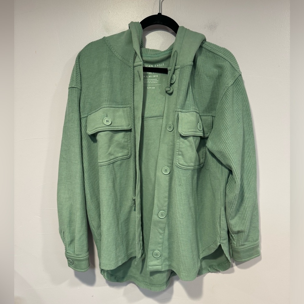 American Eagle Outfitters Sage Green Long Sleeve Hoodie Shacket